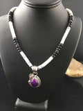 Purple Stone Howlite Bead Navajo Necklace | Sterling Silver | Authentic Native American Handmade | 04607