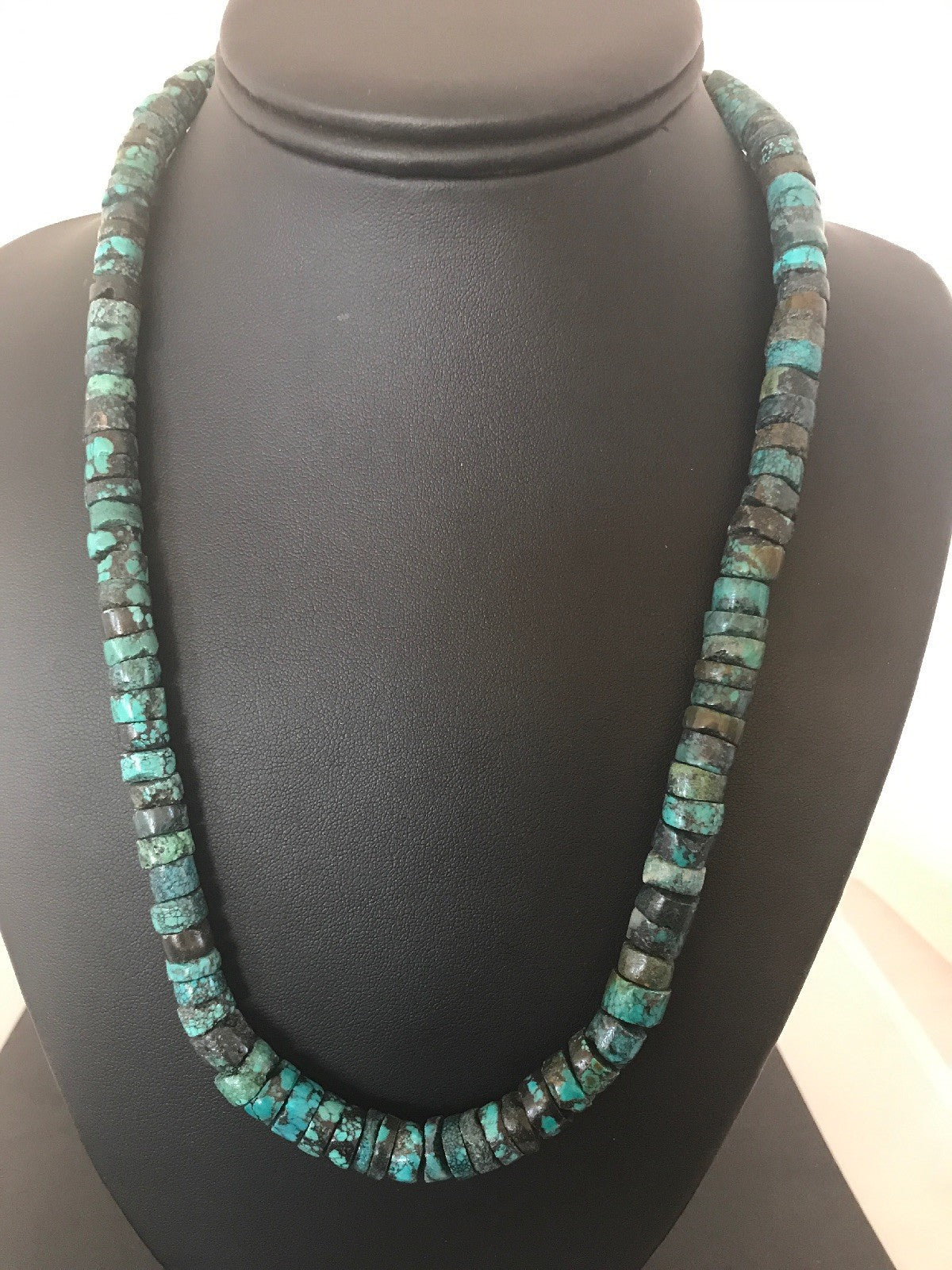 Southwestern Turquoise Heishi Sterling Silver Bead Necklace 10mm 20” 8505