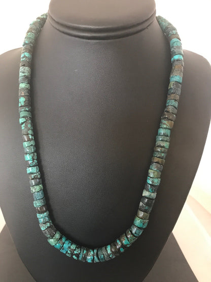 Southwestern Turquoise Heishi Sterling Silver Bead Necklace 10mm 20” 8505