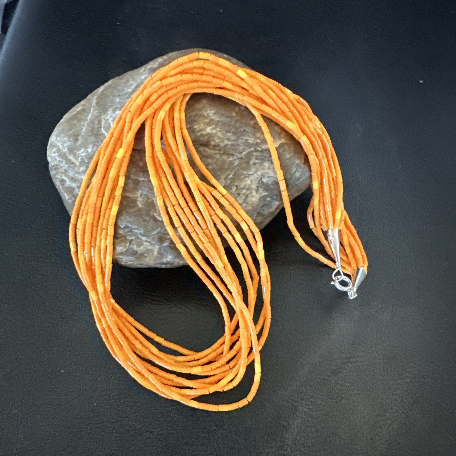 Stabilized Orange Heishi 10S Sterling Silver Necklace 20” 18163