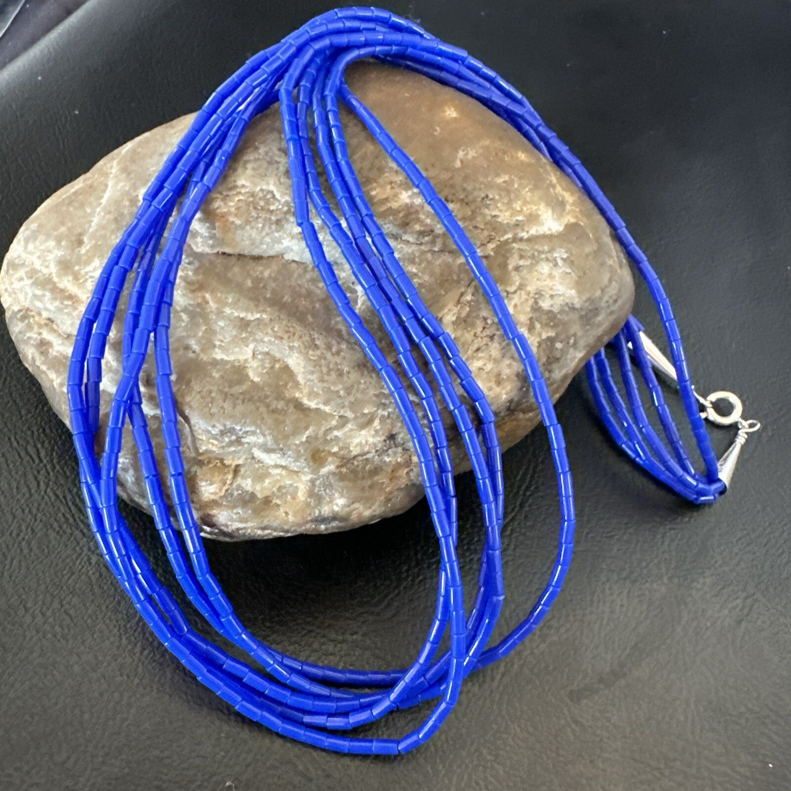 Navajo Lapis 5S Sterling Silver Tube Heishi Bead Necklace 19” 18102
