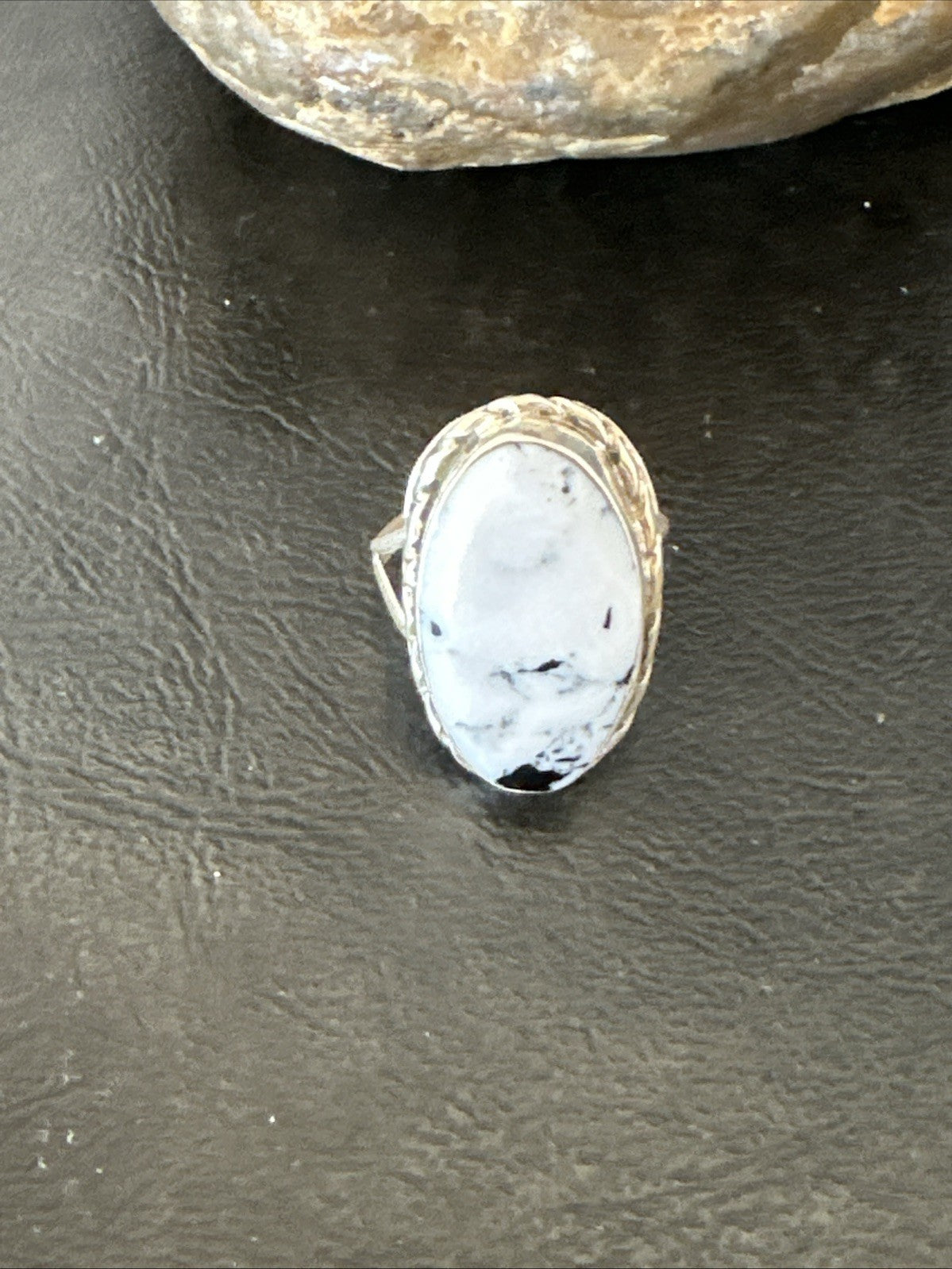 Navajo White Buffalo Turquoise Ring Sterling Silver Sz 8.5 19766
