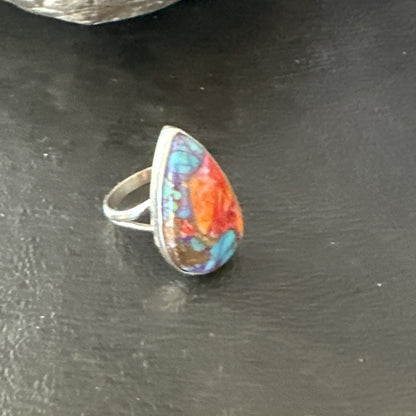 Blue Turquoise Spiny Oyster Southwestern Sterling Silver Ring Size 7 18420