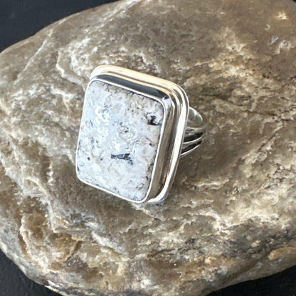 Navajo Sterling Silver White Buffalo Turquoise Ring Size 8.5 19307