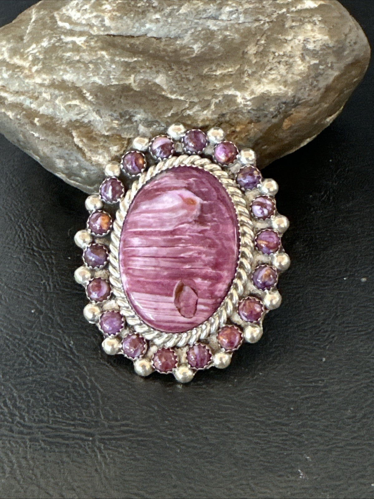 Womens Purple Spiny Oyster Navajo Sterling Silver Cluster Ring Size 9 19760