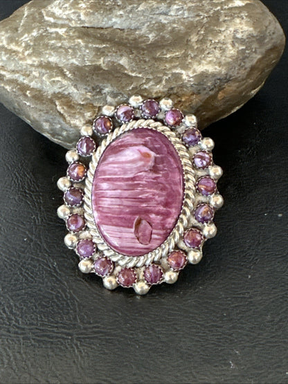 Womens Purple Spiny Oyster Navajo Sterling Silver Cluster Ring Size 9 19760