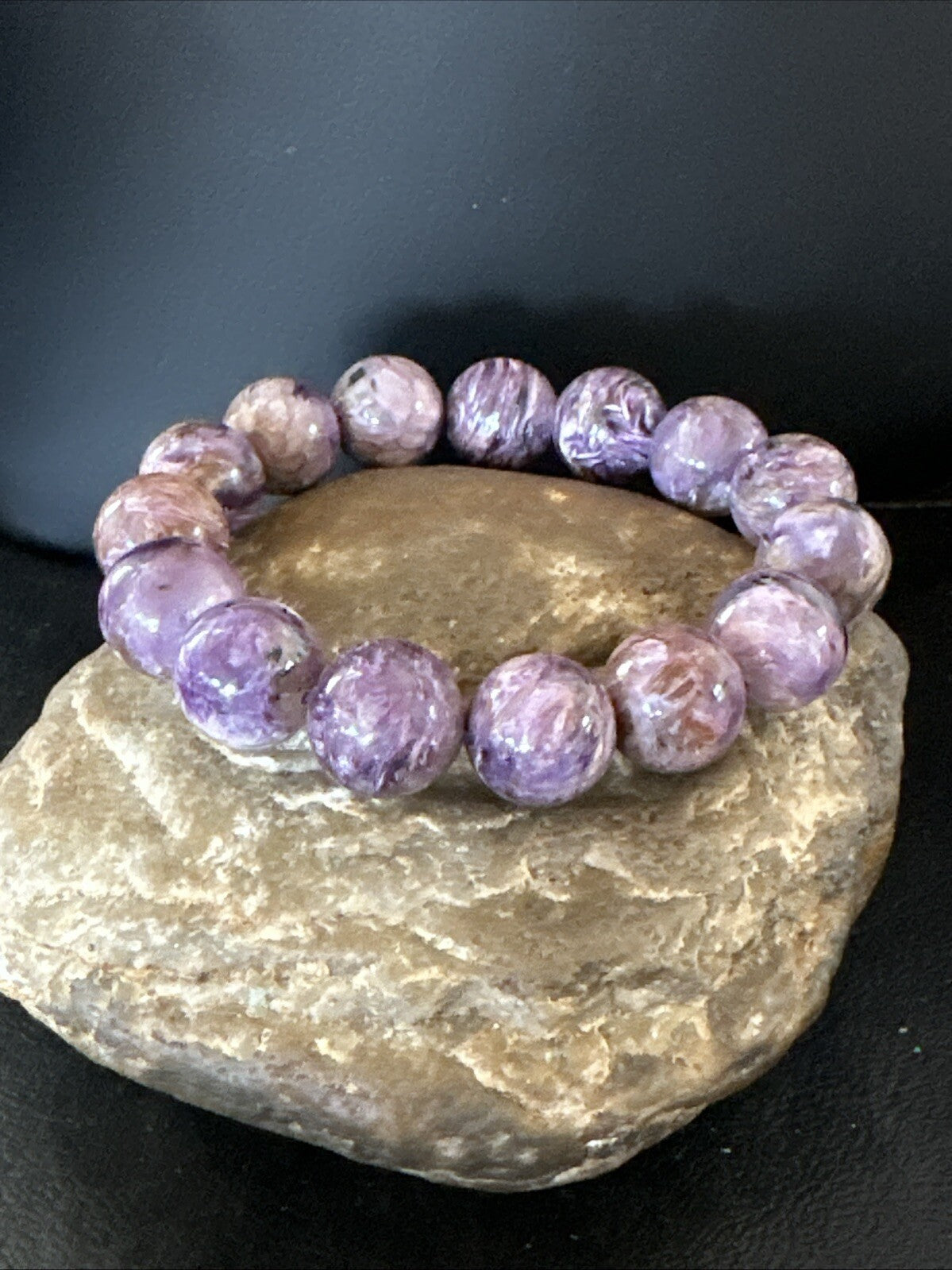 Native Purple Charoite 12mm Stretch Elastic Bracelet Adjustable 18870