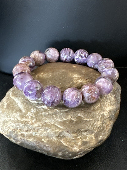 Native Purple Charoite 12mm Stretch Elastic Bracelet Adjustable 18870