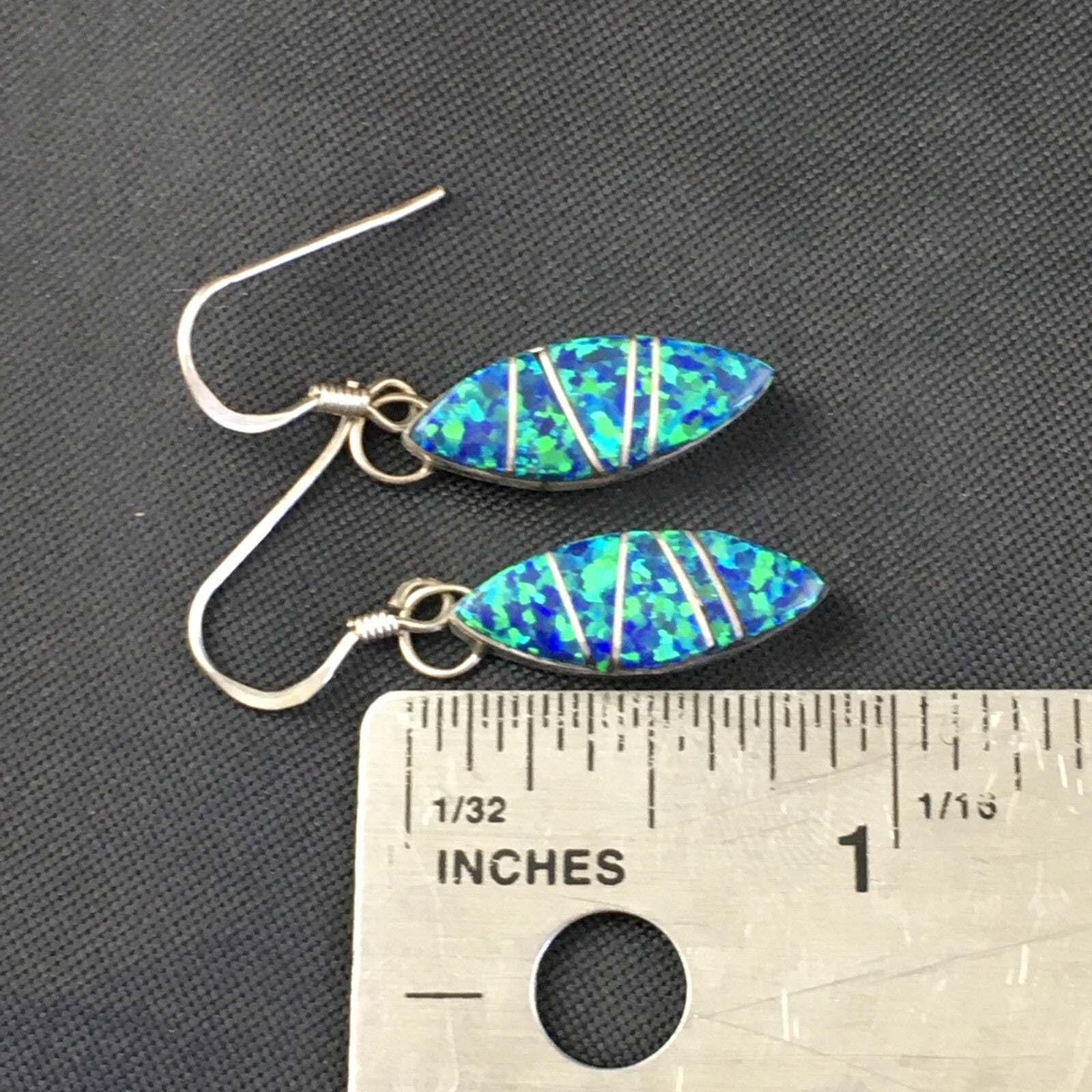 Blue Opal Inlay Navajo Indian Sterling Silver Earrings 2015