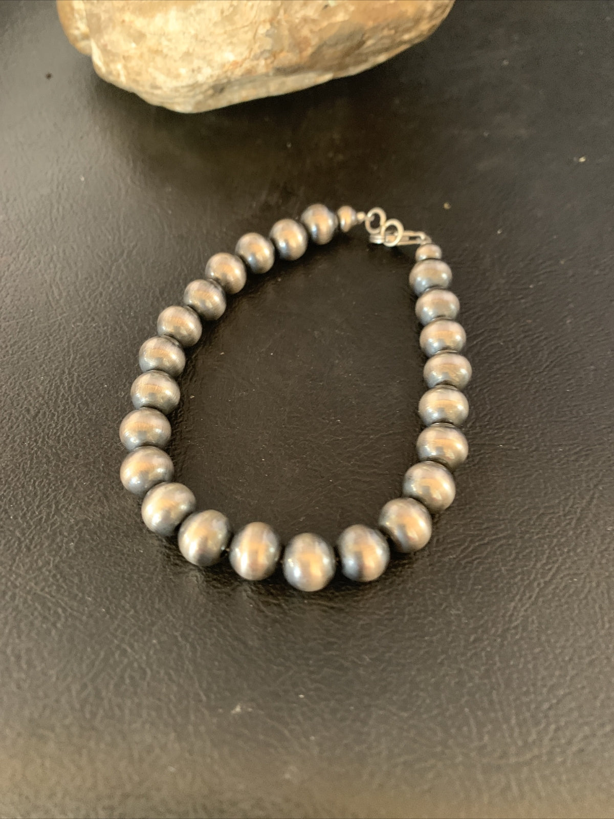 Native American Navajo 8mm Beads 8” Sterling Silver Bracelet 99988