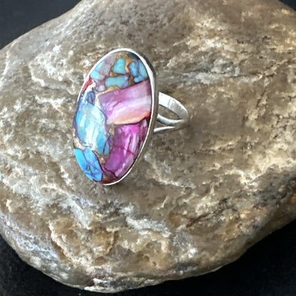 Blue Turquoise Spiny Oyster Southwestern Sterling Silver Ring Size 11 18456