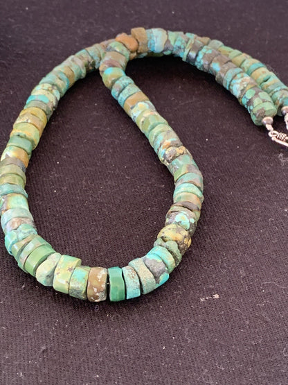 Native Navajo Sterling Silver Turquoise 10 mm Heishi Bead Necklace 369