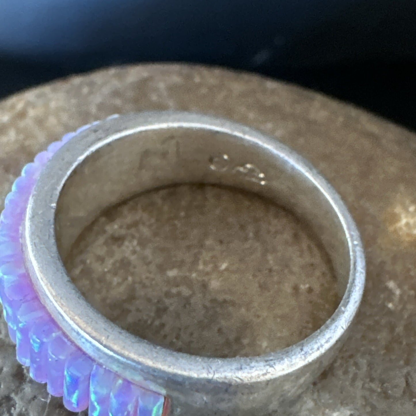 Pink Opal Navajo Sterling Silver Band Inlay Ring Size 6 18783