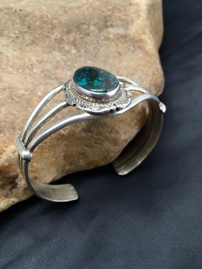 Spider Web Turquoise Navajo Indian Sterling Silver Bracelet 5" 02650