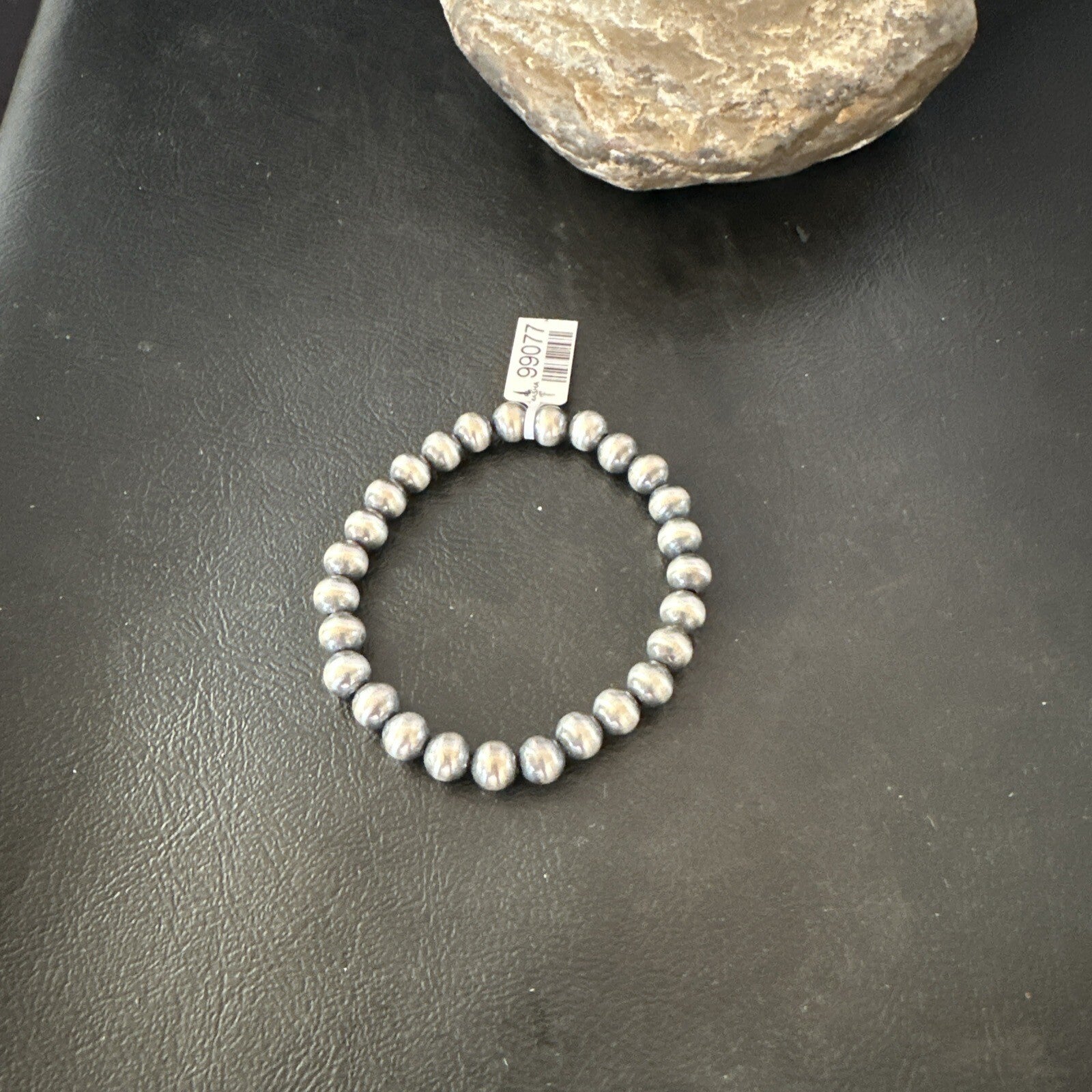 Native American 7mm Beads 8” Sterling Silver Stretch Beads Bracelet 90703
