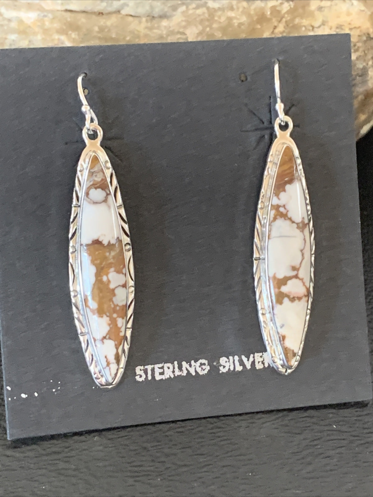 Native American Navajo Sterling Silver Wild Horse Turquoise Earrings 1378