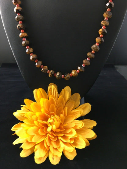 Tiger's Eye & Spiny Oyster Navajo Sterling Silver Necklace 1793