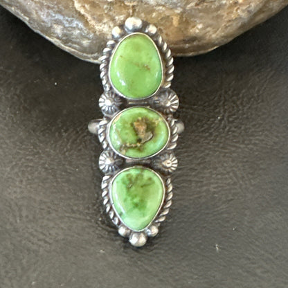 Navajo Sterling Silver Cluster Green Sonoran Gold Turquoise Ring Sz 8 18599