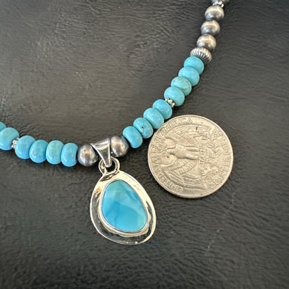 WoMens Blue Kingman Turquoise Pendant Navajo Sterling Silver Necklace 21" 18415