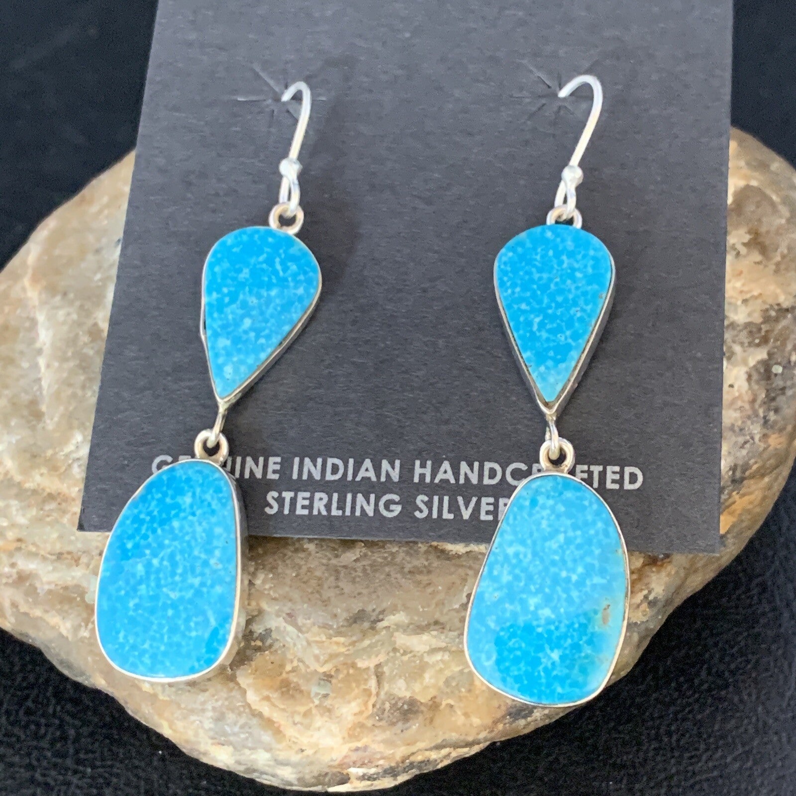 Kingman Turquoise Navajo Sterling Silver Dangle Earrings 1.5" 14014