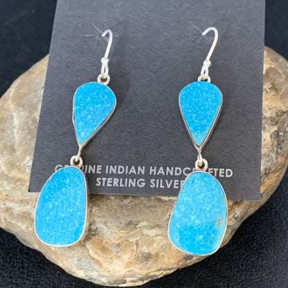 Kingman Turquoise Navajo Sterling Silver Dangle Earrings 1.5" 14014
