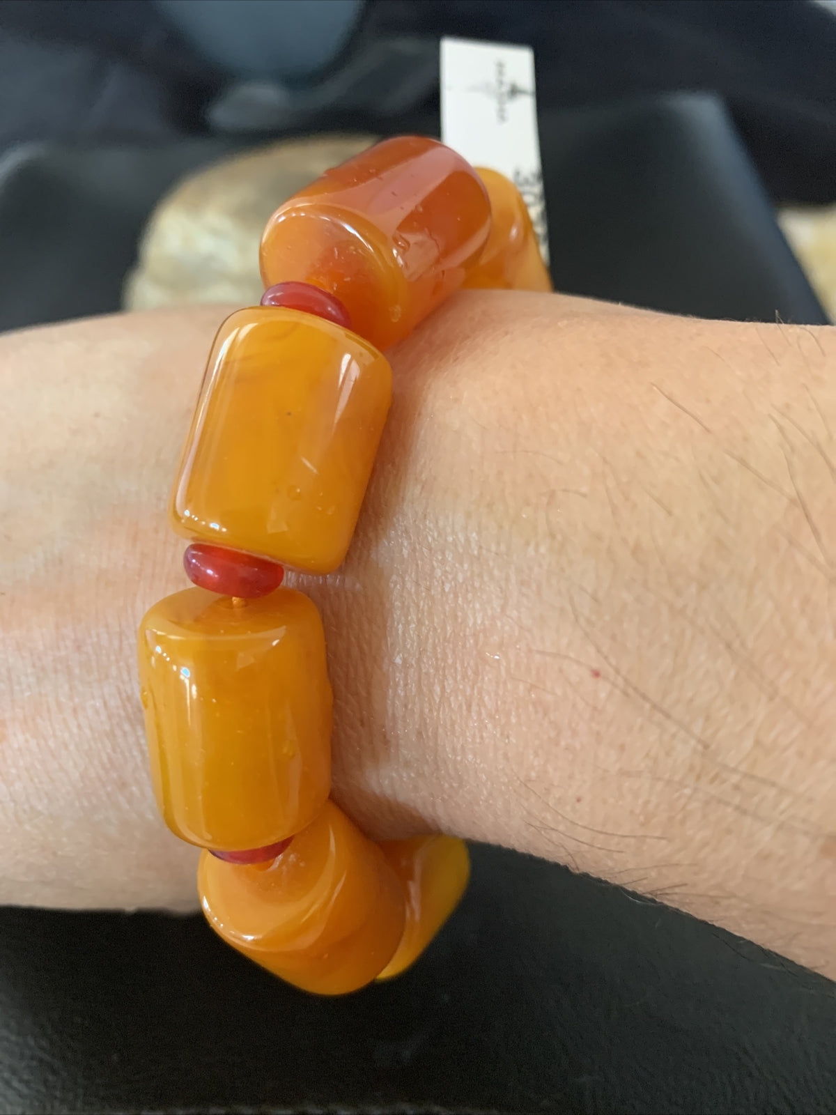 Native One-of-a-kind Stretch Gold Amber Stone Bracelet Garnet Set 03073