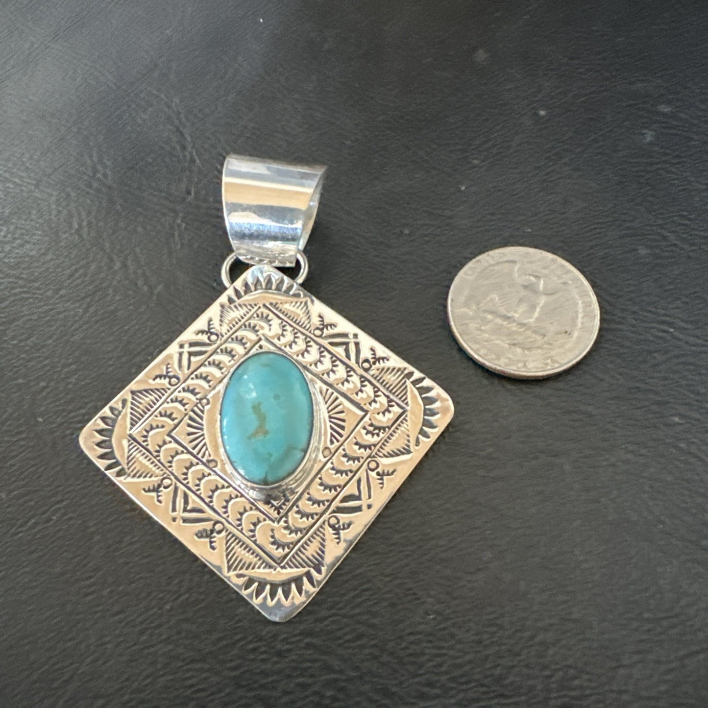 Men Women Blue Kingman Turquoise Pendant Navajo Sterling H Joe 19520