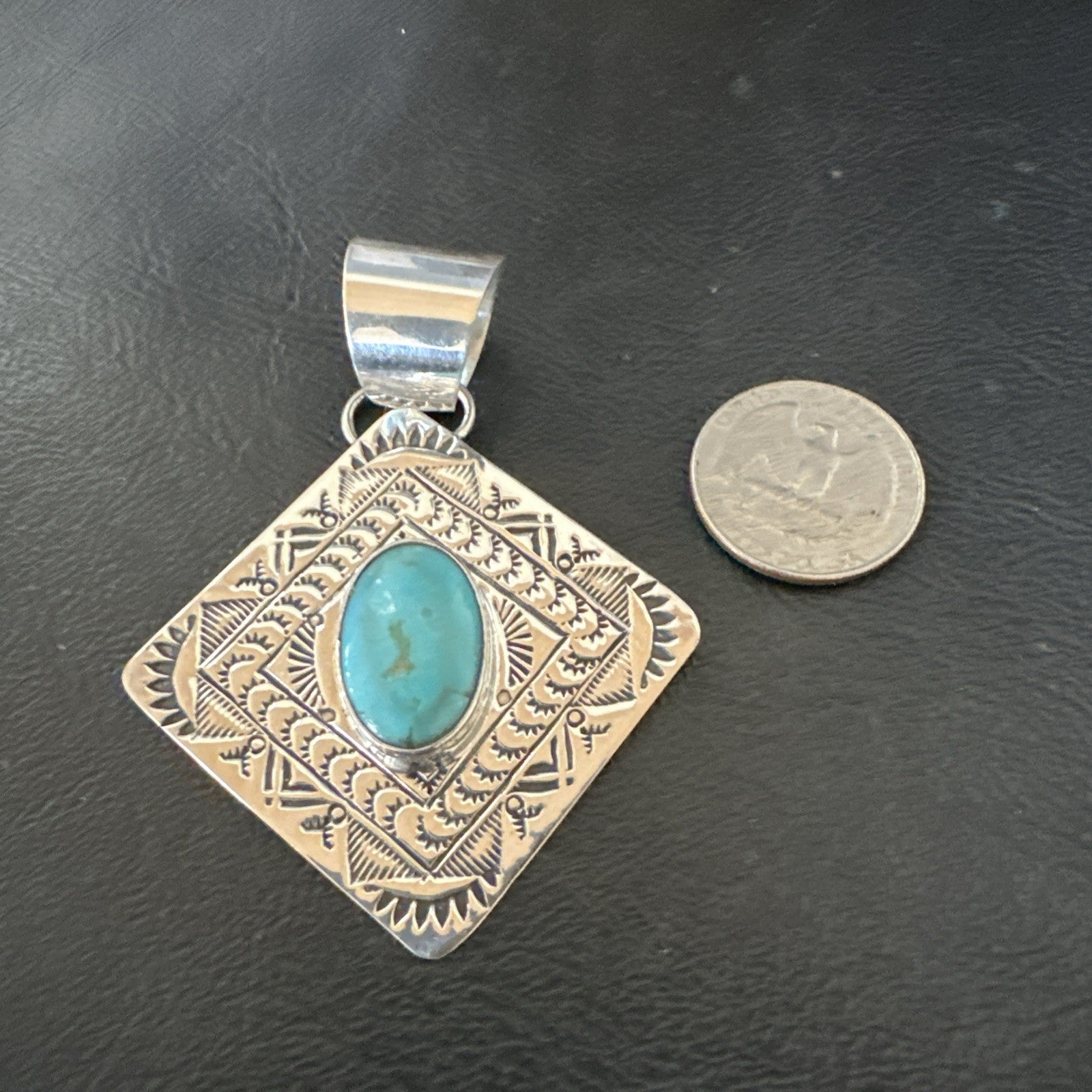 Men Women Blue Kingman Turquoise Pendant Navajo Sterling H Joe 19520