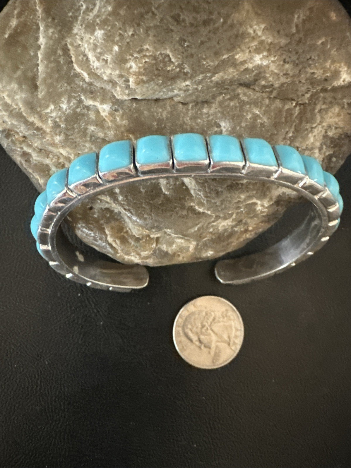 Blue Kingman SB Turquoise Navajo Sterling Silver Cuff Bracelet 8" 19070