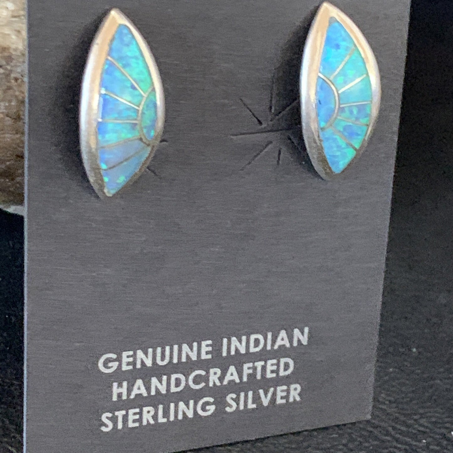 Womens Blue Opal Inlay Navajo Sterling Silver Post Earrings 12779