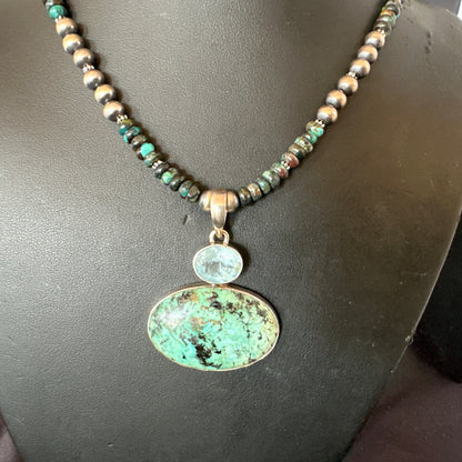 Mens Blue Spiderweb Turquoise Pendant Navajo Sterling Silver Necklace 18068