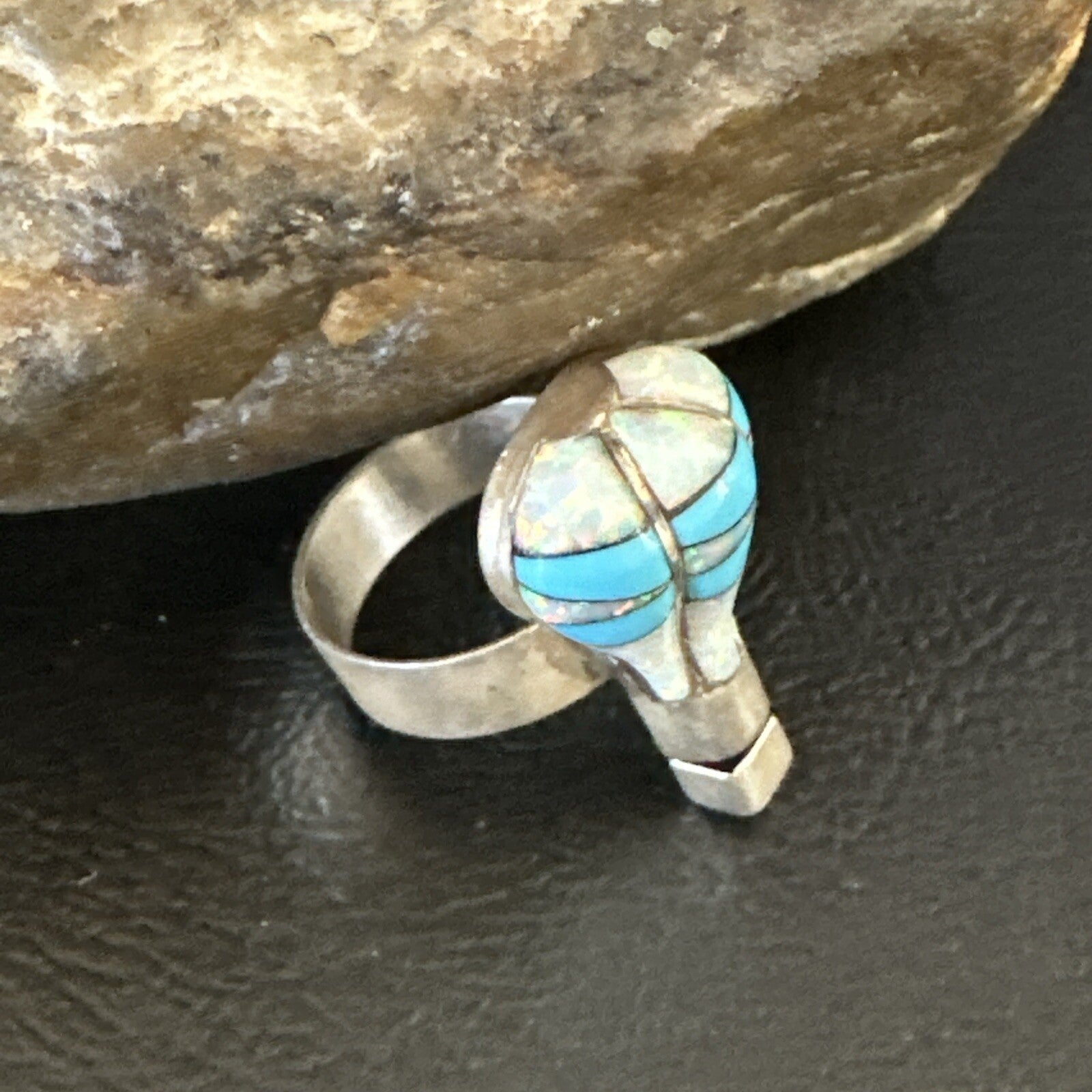 Navajo Balloon Blue Turquoise White Opal Inlay Band Ring Sz 6 18187