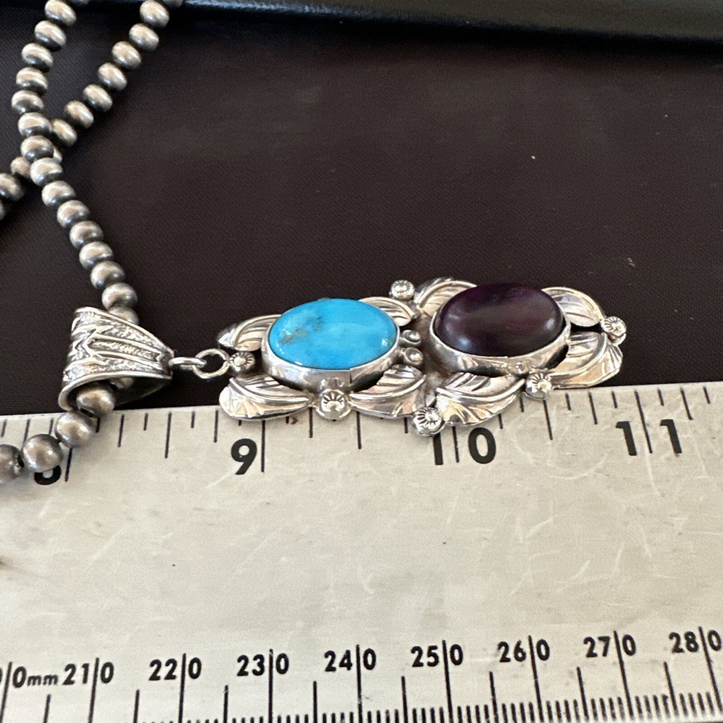 Blue Kingman Turquoise  Purple Stone Pendant Navajo Sterling Silver 18038
