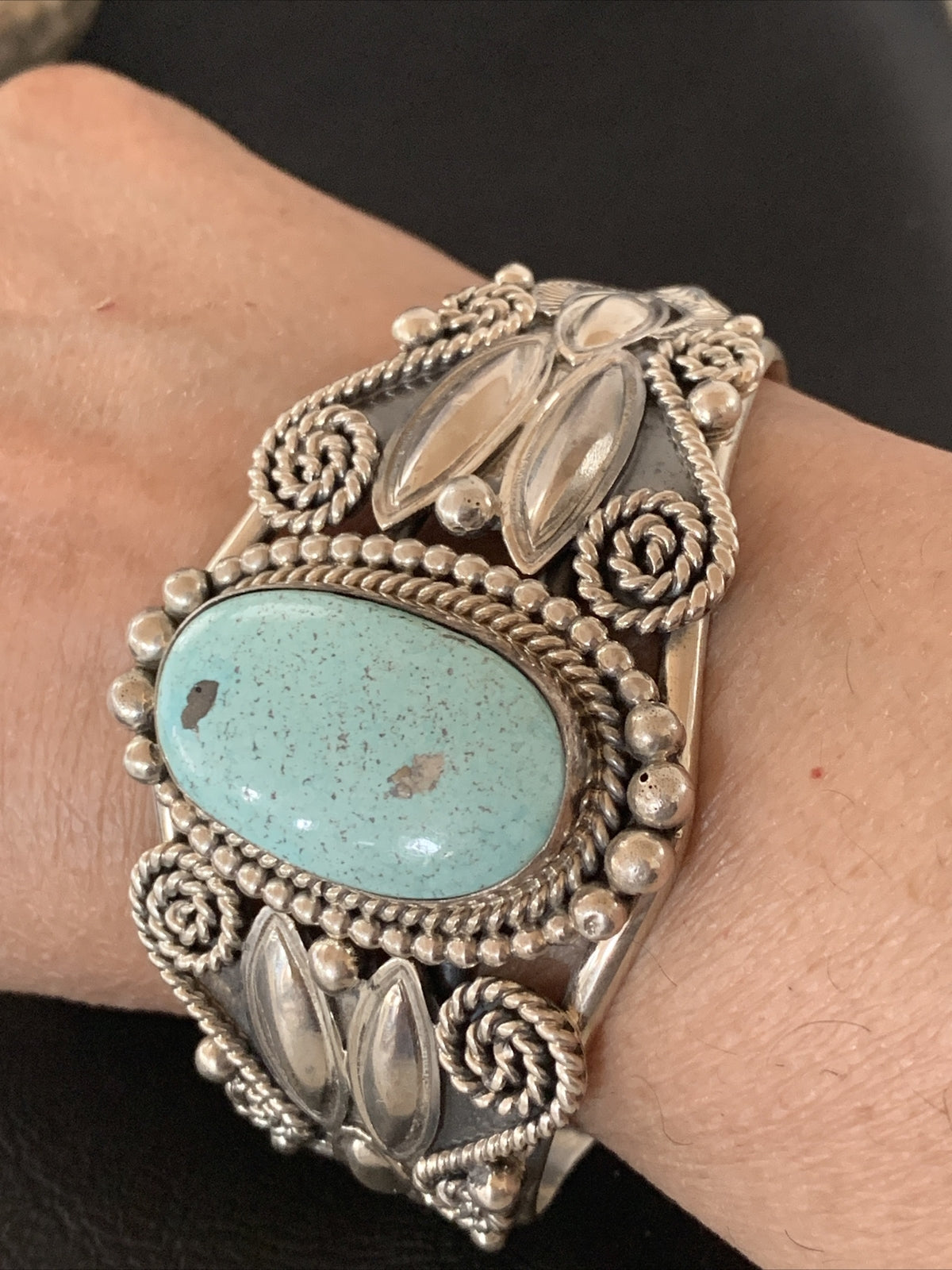 Whitewater Turquoise Sterling Silver Navajo Cuff Bracelet 2088