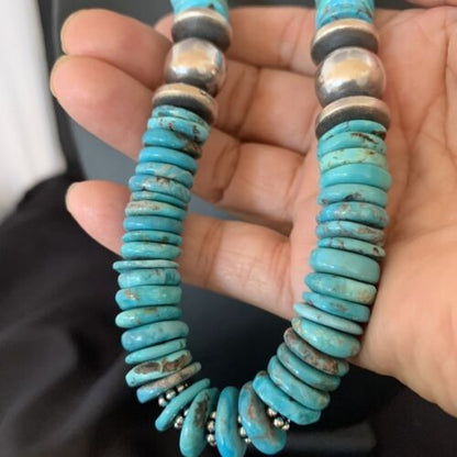 Navajo Blue Turquoise Sterling Silver Necklace Graduated 22" 13399