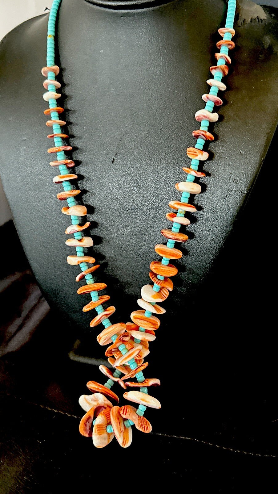 Orange Spiny Oyster Blue Turquoise 26� Navajo Sterling Silver Necklace 17949