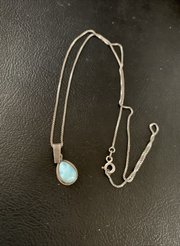 Blue Larimar Minimalist Pendant Navajo Necklace 18" | Sterling Silver | Authentic Native American Handmade | 17440