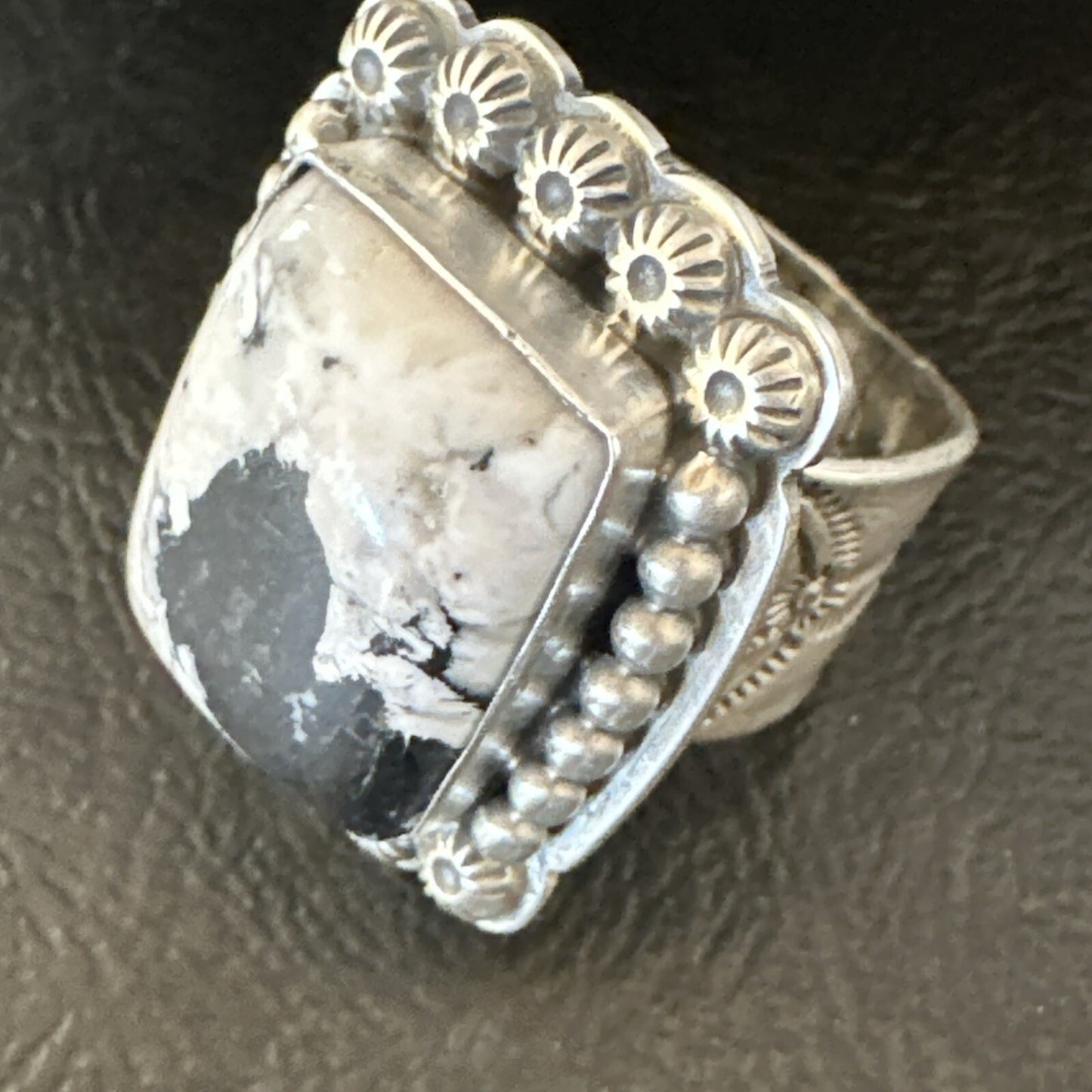 White Buffalo Turquoise Navajo Sterling Silver Ring Size 8 18775