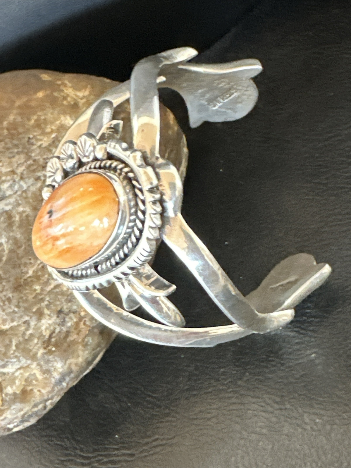 Orange Spiny Oyster Navajo Sterling Silver Cuff Bracelet 17703