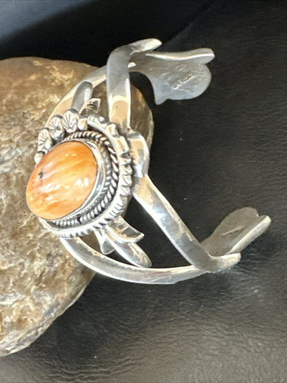 Orange Spiny Oyster Navajo Sterling Silver Cuff Bracelet 17703