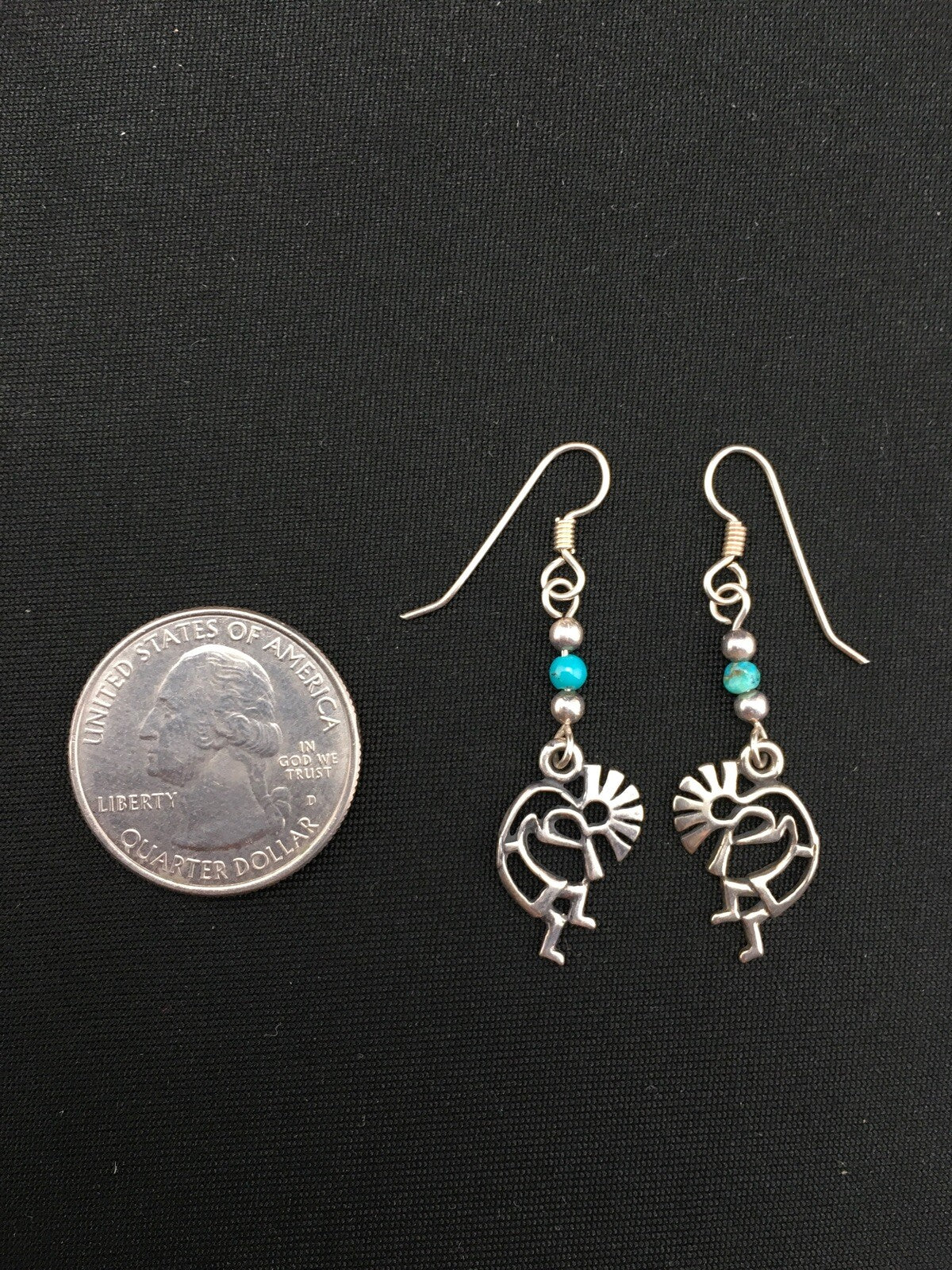 Native Turquoise Kokopelli Navajo Sterling Silver Earrings 1.25" 04525