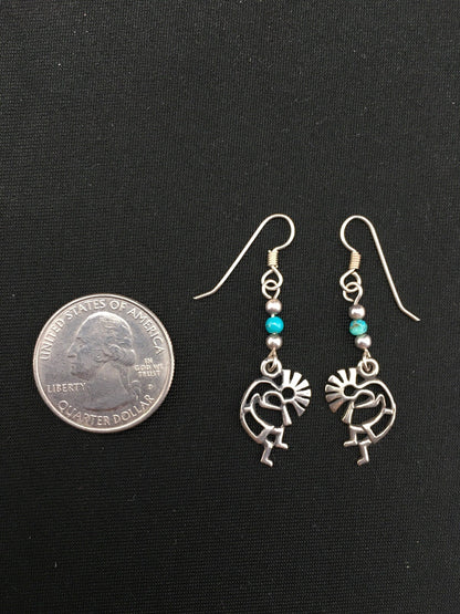 Native Turquoise Kokopelli Navajo Sterling Silver Earrings 1.25" 04525