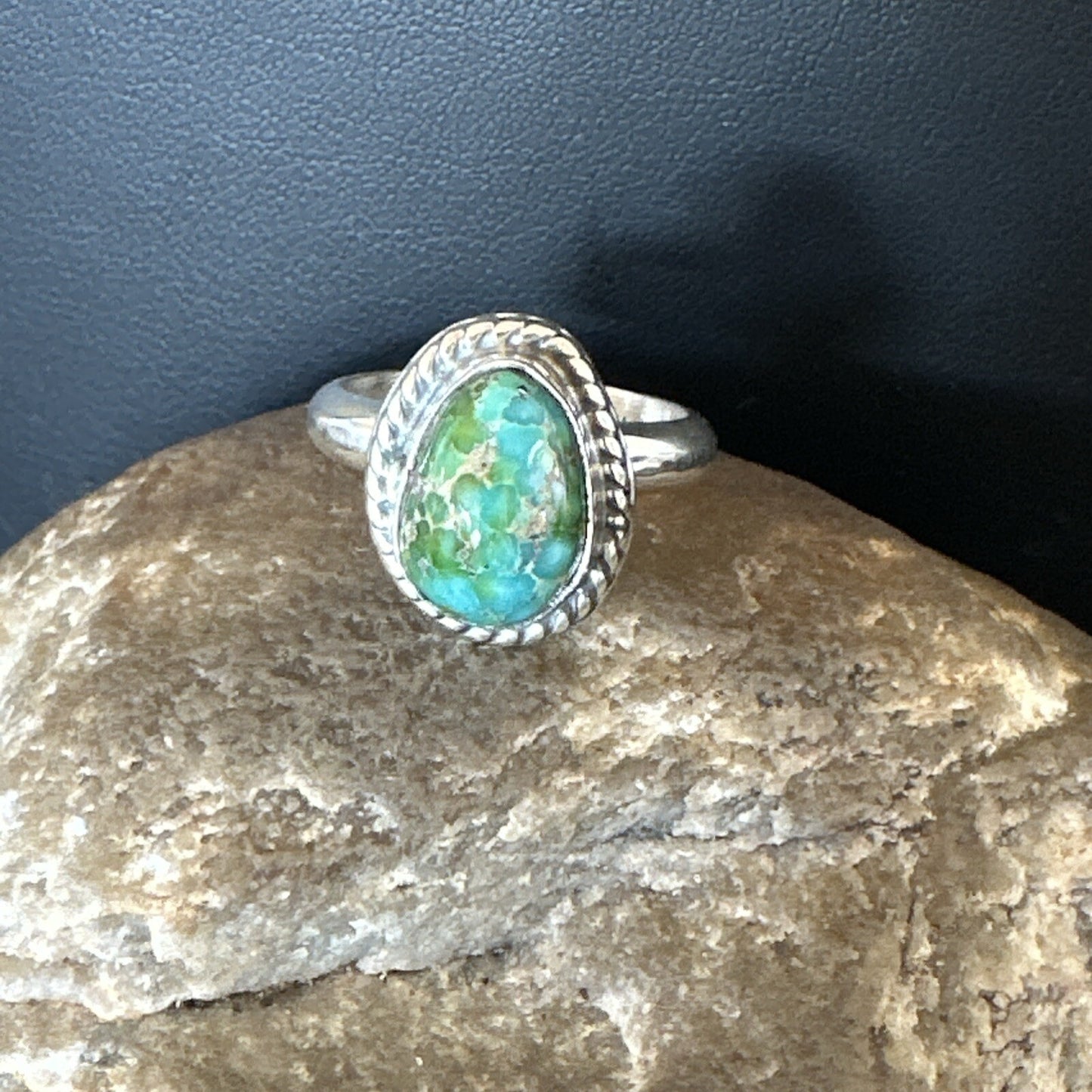 Womens Blue Sonoran Turquoise Navajo Sterling Silver Ring Size 10 18003