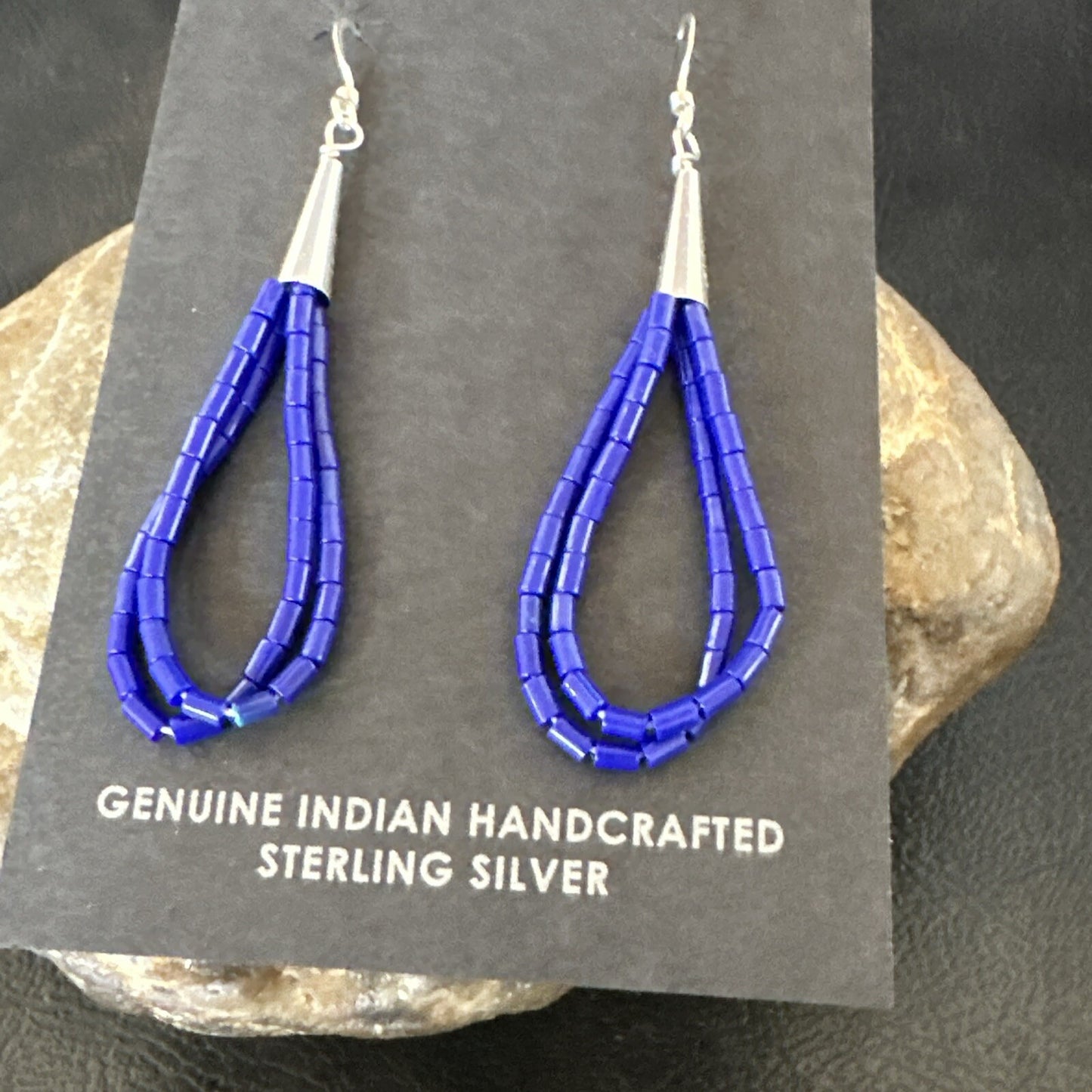 Blue Lapis 2S Heishi Liquid Sterling Silver Dangle Earrings 17888