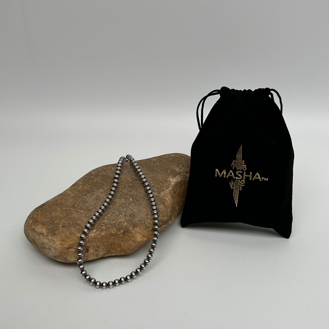Native American 6mm Sterling Silver Navajo Pearls 12" Hook & Eye Cone Necklace
