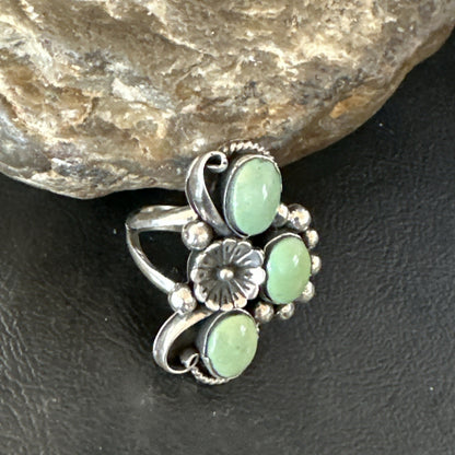 Yazzie Ring Green Turquoise Navajo Sterling Silver Cluster Size 9 19209