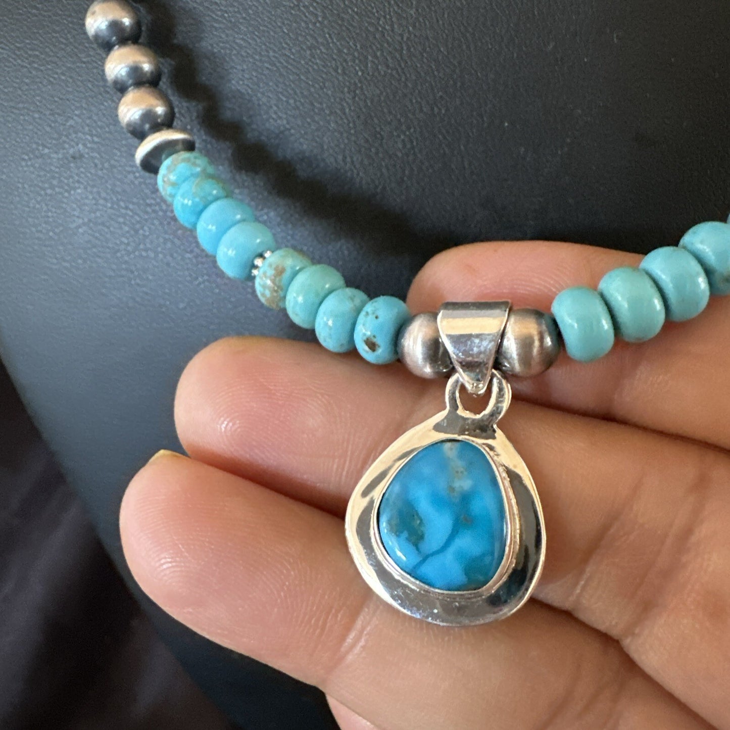 WoMens Blue Kingman Turquoise Pendant Navajo Sterling Silver Necklace 21" 17978