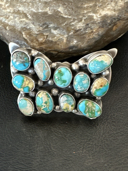 Butterfly Navajo Sterling Silver Cluster Sonoran Blue Turquoise Ring Sz 11 18604