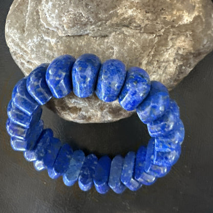 Mens Womens Blue Lapis Lazuli Stretch Bead Bracelet 7” 18861