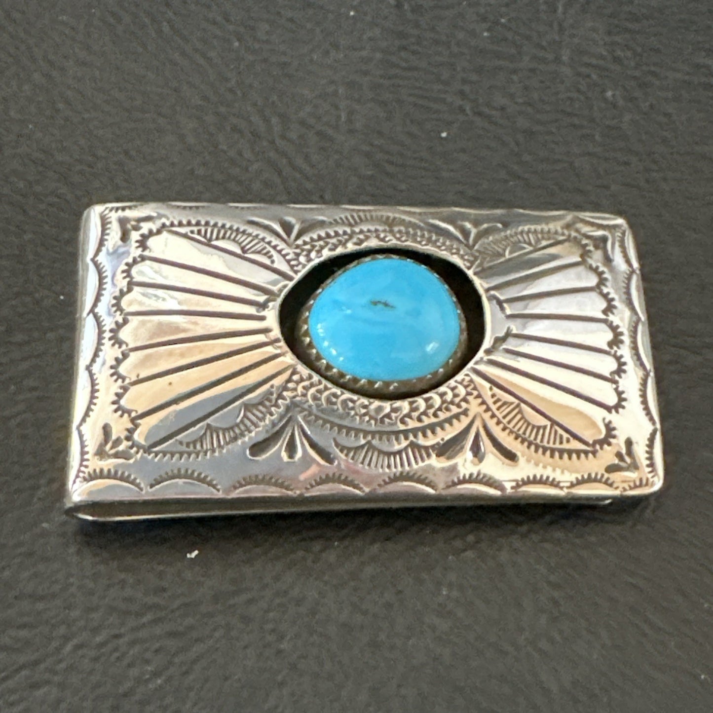 Mens Womens Blue Turquoise Navajo Stainless Stamped Silver Money Clip 19732